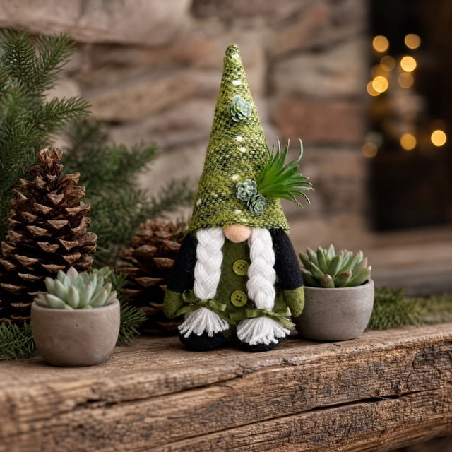 Figura de Gnomo sin Rostro Tejido de Navidad, Muñeco de Peluche Enano Rudolph Verde, Adorno de Maceta de Plantas Lindo para Estante Del Hogar Transfronterizo y Festivo