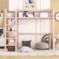 thumbnail image 2 of Twin Size Loft Bed Frame with 4-Tier Storage Shelves, Heavy Duty Metal Twin Loft Beds with Ladders & Safety Guard Rail, Space-Saving for Dorm, Boys & Girls, Teens, No Box Spring Needed, Pink, 2 of 9