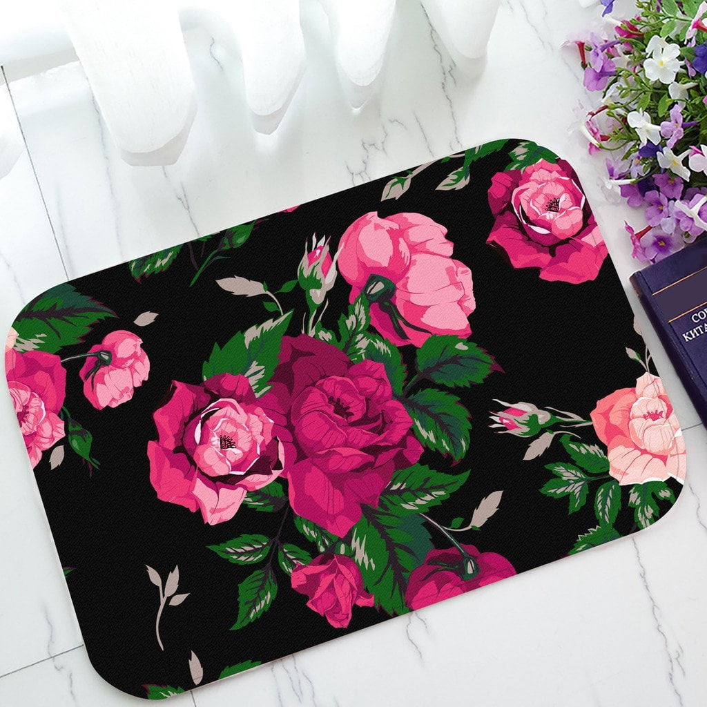GCKG Red Rose Flower Pink Floral NonSlip Doormat Indoor/Outdoor