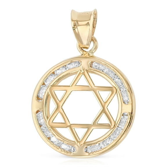 Ioka - 14K Yellow Gold CZ Star of David Charm Pendant For Necklace or Chain