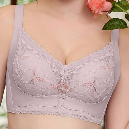 Womens Minimizer Bras Embroidery Lace Full-Coverage Padded Bra Breathable Wirefree Push up Bra Everyday Underwear