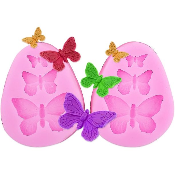 Molde de silicona con forma de encaje X 2, herramienta de decoración de pasteles, Fondant, flor de mariposa rosa