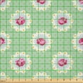thumbnail image 2 of Ambesonne Rose Fabric by the Yard Microfiber, Vintage Feels Floral Polka Dot, 1 Yard, Magenta Pale Green, 2 of 2