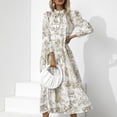 thumbnail image 2 of Vestido estampado de mujer con volantes suaves y cuello alto con cordón y dobladillo largo vestido suelto y transpirable, 2 of 7