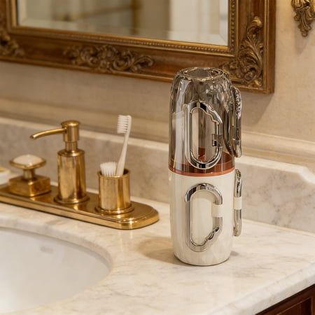 COM1950s Travel Toothbrush Cup Portable Mouthwash Cup for Bathroom Detachable 3-in-1 Toiletries Organizer for Business Trips Home and Camping
