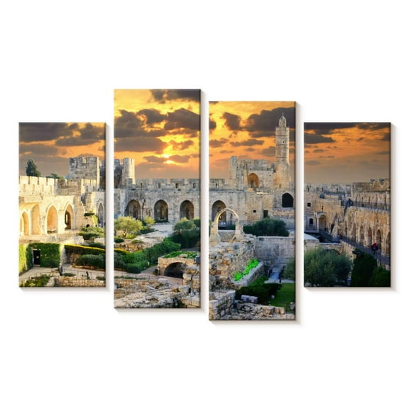 Elephant Stock Tower Of David Wall Art - Horizontal Multi Panel Canvas - Living Room Wall Decor - Places Multi Panel - Gray And Beige Decor - 24" x 14"