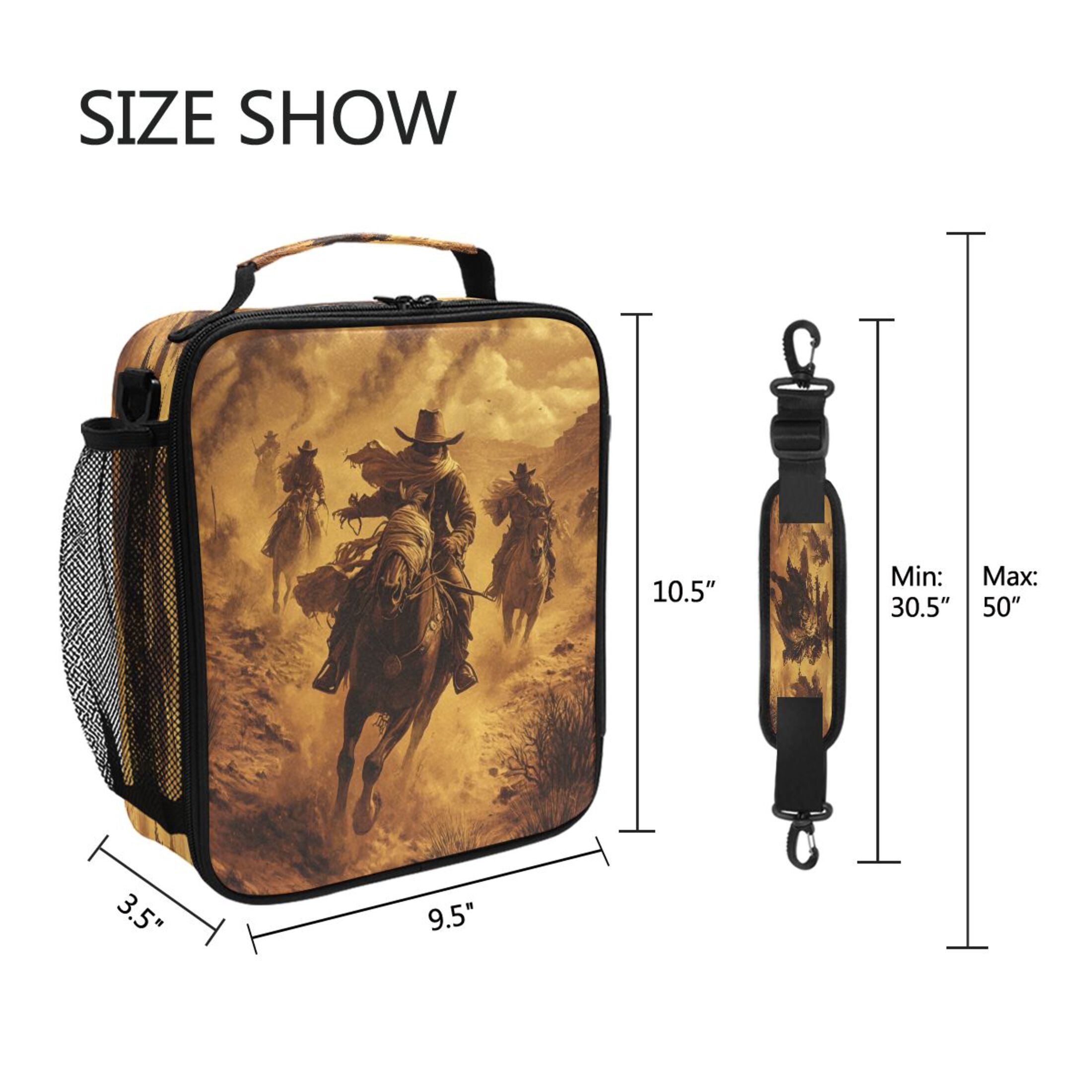 Square Lunch Bag 10.5*3.5*9.5 Inches Cooler Bag Lunch Bag Insulation Portable Durable Fashion Riding Cowboys