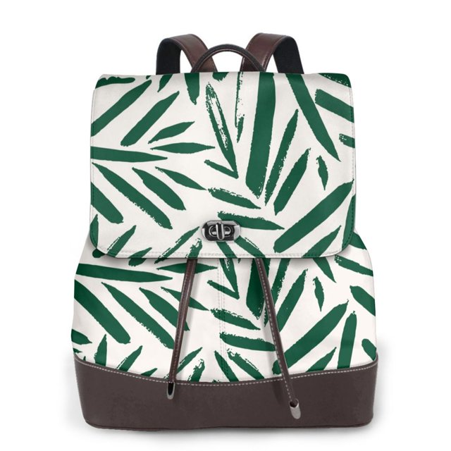 Balery Palm Branch With Leaves Mochila de Cuero para Mujeres, Gran Capacidad, Bolsa de Viaje Multifuncional, Mochila de Cuero y Bolsa de Hombro para Mujeres