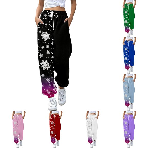 Toddler Girl Pants Winter Snowflake Print Casual Jogger Pants Trousers Elastic Waistband Pants Size 3-4T ,Black