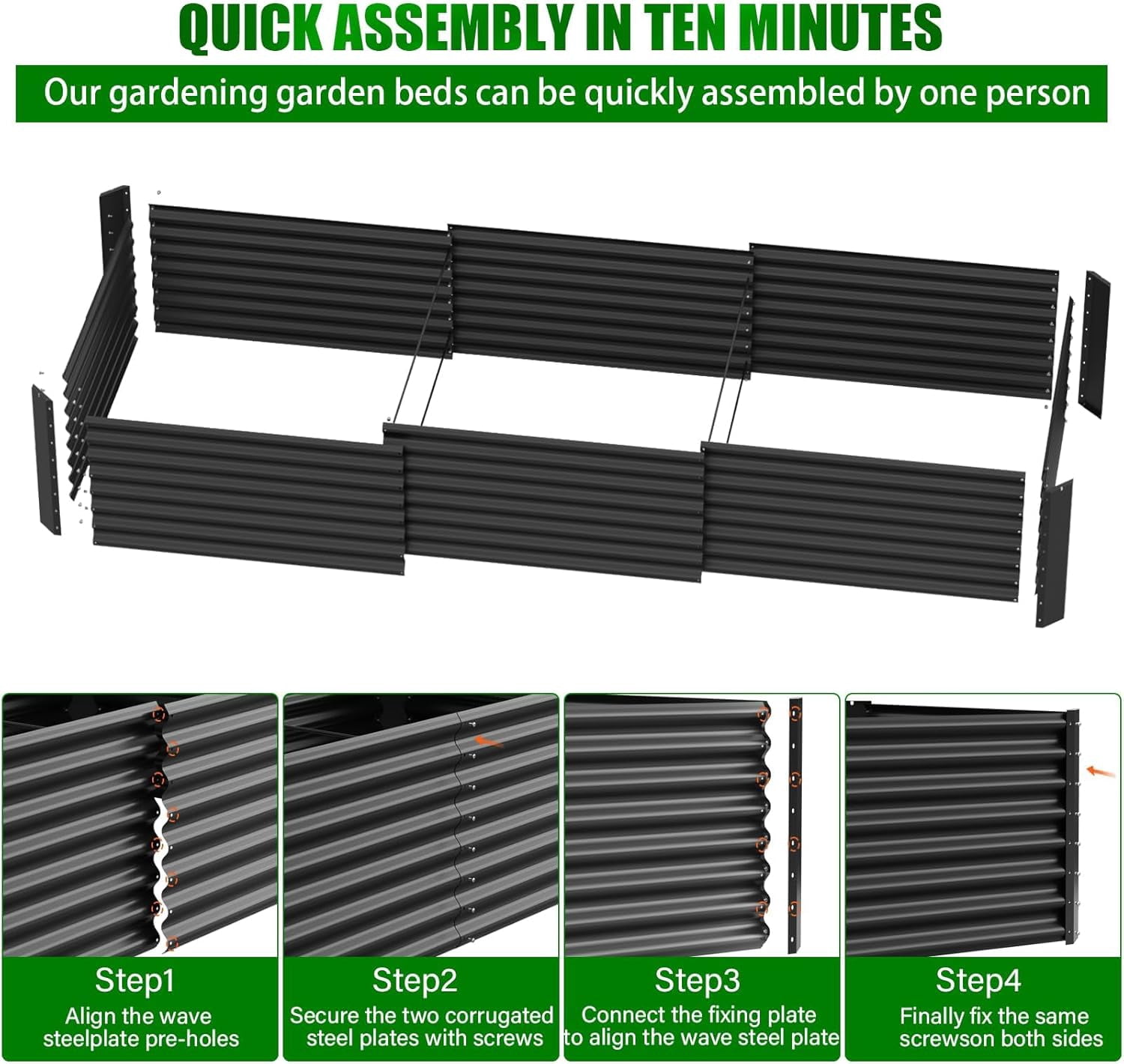 Raised Garden Bed, 12×4×1ft Large Outdoor Metal Planter Box, 266 Gal Soil Capacity, Galvanized Raised Garden Bed Kit for Flower Plants, Fruits, Vegetable Herbs
