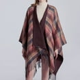 thumbnail image 2 of Shawl Wraps for Women LSQii Open Front Knitted Plaid Poncho Sweater Fringed Double Sided Oversized Blanket Cape Fashion Daily Wear Pink, 2 of 9