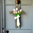 thumbnail image 5 of Spring Easter Tulip Wreath – 19.7in Artificial Pink Floral Door Hanging Decor for Front Porch or Indoor Wall – Summer Arrival Wreath for Home or Gift, 5 of 5