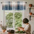 thumbnail image 6 of Blue Brown Plaid Rod Pocket Curtain Valance, Vintage Abstract Stripes Lattice Farmhouse Window Valance for Living Room, Bedroom, Kitchen 42"W x 12"L, 6 of 9