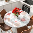 thumbnail image 2 of Red Orange Coastal Round Tablecloth 36-44 Inch Round Fitted Table Cloth with Elastic Edge, Nautical Summer Beach Coral Sea Turtle Waterproof Table Cover Protector for Outdoor Picnic Party Dining, 2 of 6