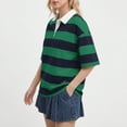 thumbnail image 4 of KDDYLITQ Striped Shirt Women Oversized V Neck Casual Polo Shirts Short Sleeve Rugby Collared Pullover Loose Fit Tops Green 2XL, 4 of 5