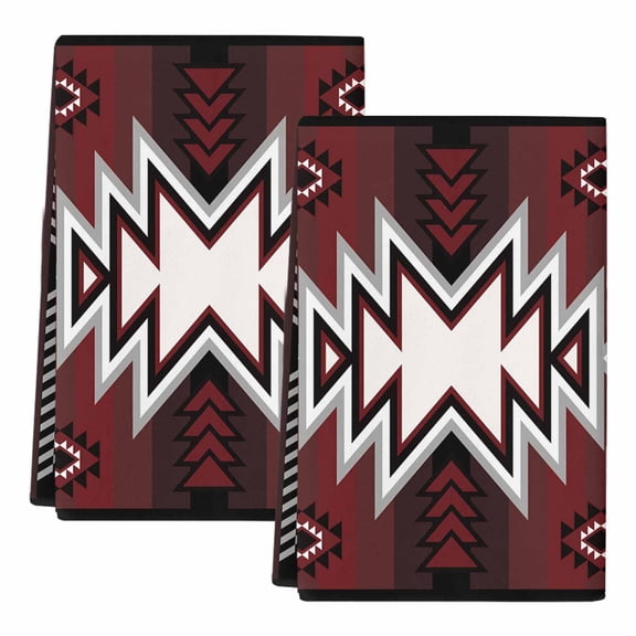 Dish Towels, Red Boho Absorbent Kitchen Towels 2 PCS, Bohemian Southwest Tribe Art Microfiber Hand Towels Dish Cloths Tea Towels for Home Bathroom Cleaning Drying,18X28-Inch,