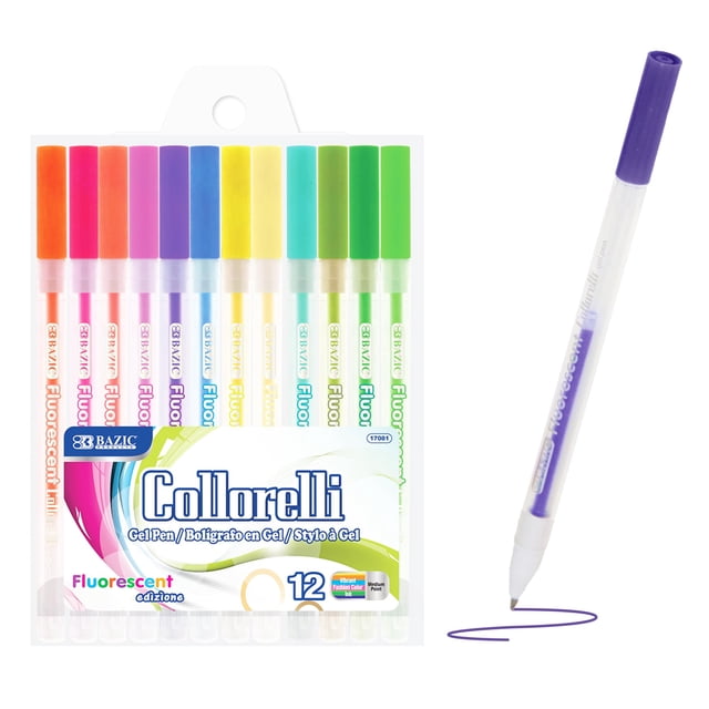 Bolígrafo de gel BAZIC Collorelli 12 colores fluorescentes