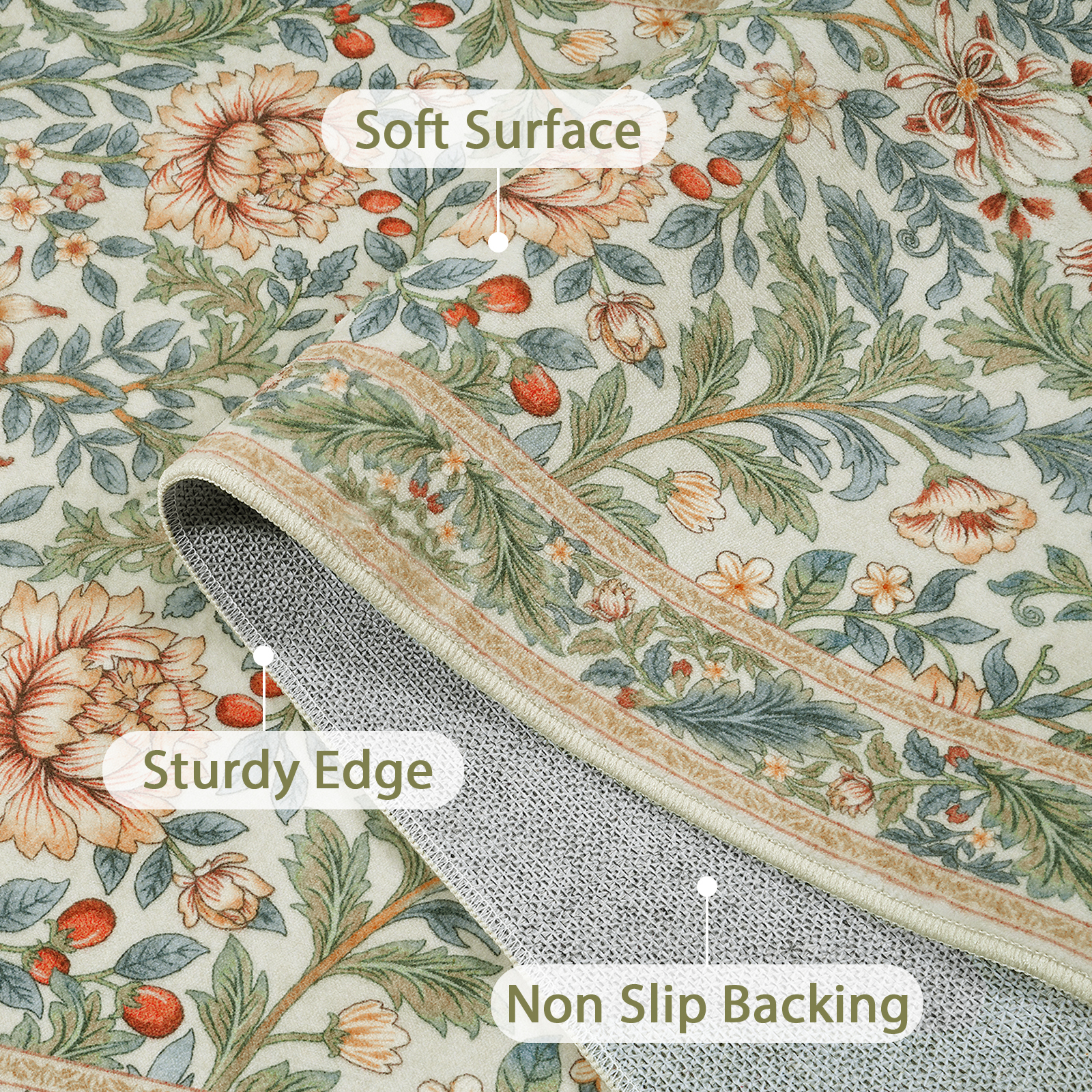 Lahome Beige 5x7 Boho Area Rugs for Living Room, Large Flower Stain Resistant Machine Washable Rugs for Bedroom, Non Slip Carpet for Dining Room Home Office