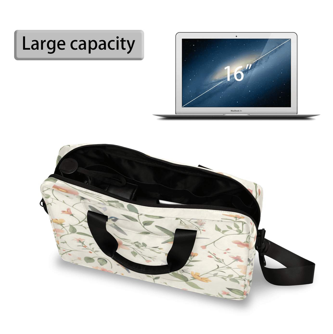 Herdesigns Flower Hummingbird Laptop Bag for Women Men, Computer Case Briefcase Messenger Bags, 15-15.6 inch Laptop Sleeve Shoulder Bag