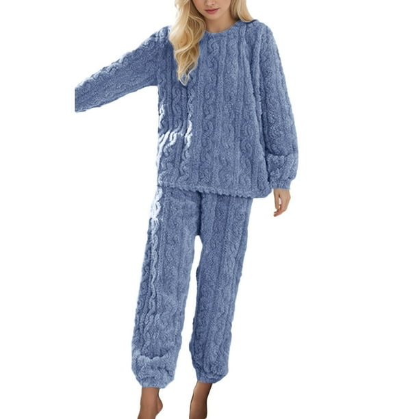 Conjuntos de pijama cálidos y suaves para mujer. Cómodos pantalones de felpa oversize. Ropa de estar por casa. Conjunto de 2 piezas. Talla única.