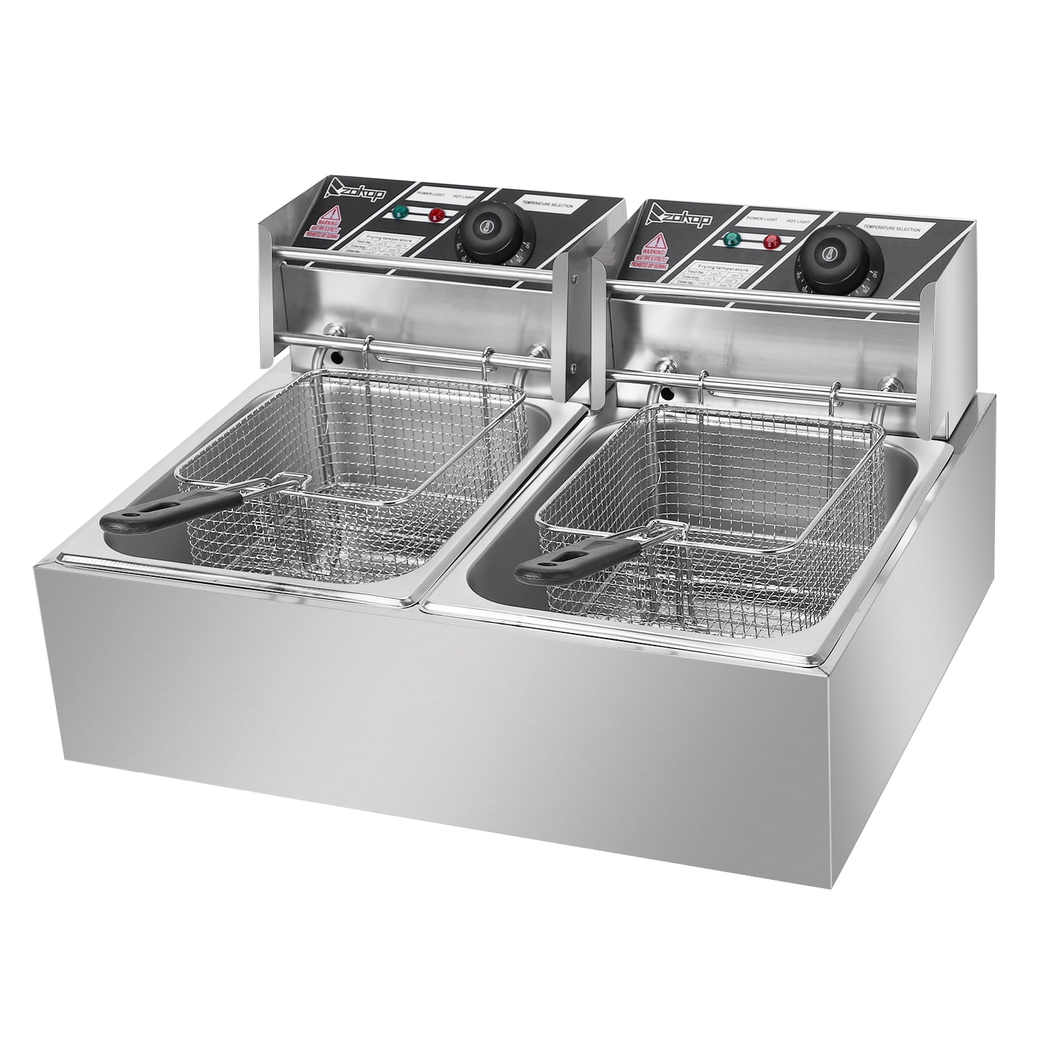 Deep Fryer, 110V, 3400W, 22.8QT/21.6L, Silver Stainless Steel, Double Tank, Adjustable Temperature