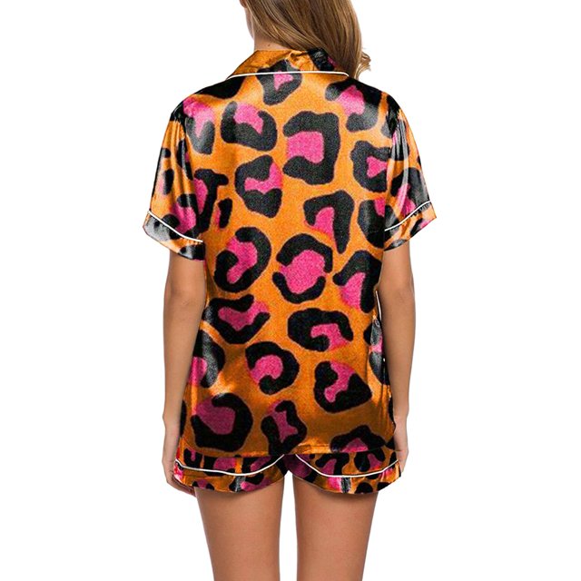 Wyzesi Womens Robes Lightweight Snap Front 2 Piece Pajama Pattern Printed Short Sleeved Button Down Shirt and Shorts Pajama Set