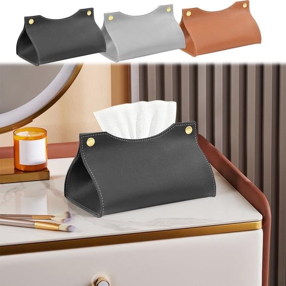 Funda de caja de papel hiérdico de cuero • Estante organizador rectangular • Decoración moderna de escritorios y baños • Marrón o gris • 7,87x4,72x4,72 pulgadas
