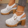 thumbnail image 2 of Womens Sandals Summer Casual Hollow out Platform Slingback Heels Closed Toe Splice Leather Hook and Loop Lug Sole Wedding Party Dress Shoes White Size 8.5, 2 of 6