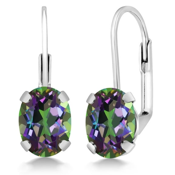 Gem Stone King 925 Sterling Silver Green Mystic Topaz Earrings (3.20 Cttw, Oval Leverback 8X6MM)