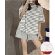 thumbnail image 1 of Pijama de mujer de verano de manga corta con almohadillas para el pecho, traje a rayas, ropa para el hogar, 1 of 5