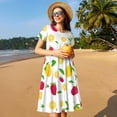thumbnail image 4 of Picia Strawberry and Lemon Pattern Women's Short Sleeve Summer Dress Pleated Loose Swing Knee Length Short Sleeve Swing Dresses, 4 of 6
