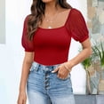 thumbnail image 2 of Sngxgn Women's Summer Short Sleeve V-Neck Shirts Casual Solid Color Basic Tee T-Shirt(Red,XL), 2 of 6