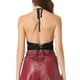 thumbnail image 3 of INSPIRAR CHIC Top de Cami de Mujer con Cuello Halter, Brillante, Drapado, Sin Espalda, Crop, S Negro, 3 of 6