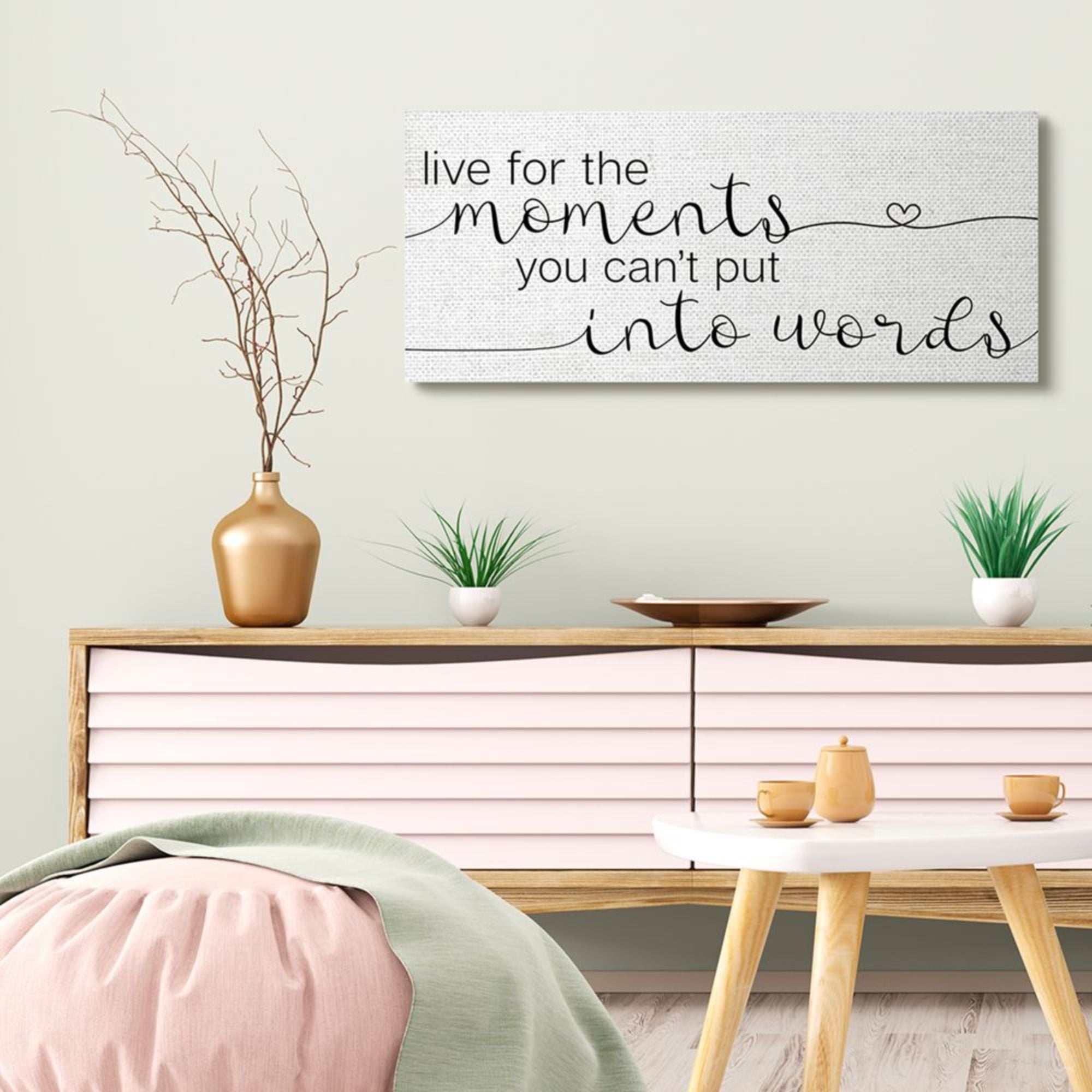 Stupell Industries Live for the Moments Phrase Small Heart Linework Design by Daphne Polselli, 17" x 40"