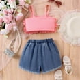 thumbnail image 3 of Xudanell Kids Clothes Girls Sleeveless Spaghetti Strap Tank Tops Denim Shorts Outfits Baby Girl Outfits Pink 7-8 Years, 3 of 8
