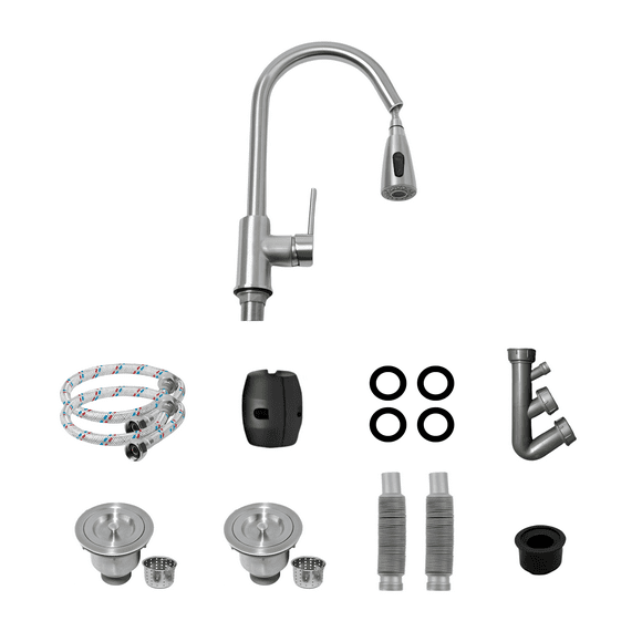 Grifo Mezclador Fregadero YMA Home Acero Inoxidable Flexible Contracanasta y Mangueras