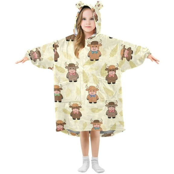 joogoo Wearable Blanket Hoodie for Cartoon Highland Cattles Oversized Sherpa Hooded 3-14 YR M