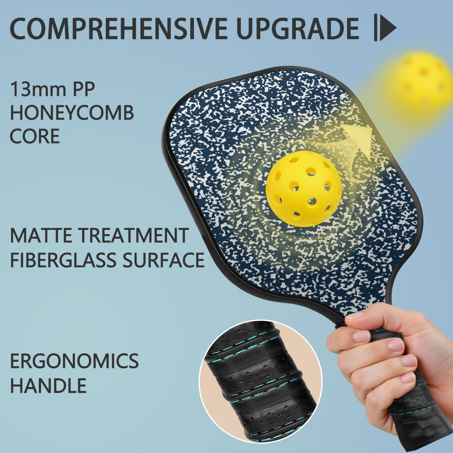 Pickleball Paddles Set Of 1, Fiberglass Surface, Camouflage Print, 1 Paddle, 2 Balls & Bag