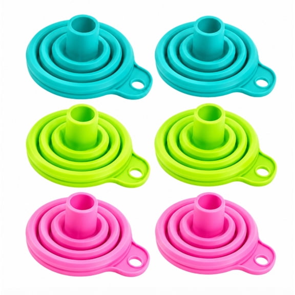 6 Piece Foldable Silicone Kitchen Funnel Set, Collapsible Funnels for Bottles, Jars and Containers, TIKA