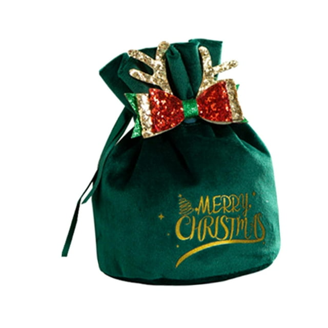 Bolsas de Navidad, bolsas de regalo de cumpleaños, bolsas de terciopelo de Navidad para fiesta de Año Nuevo Lazo Pequeño Verde