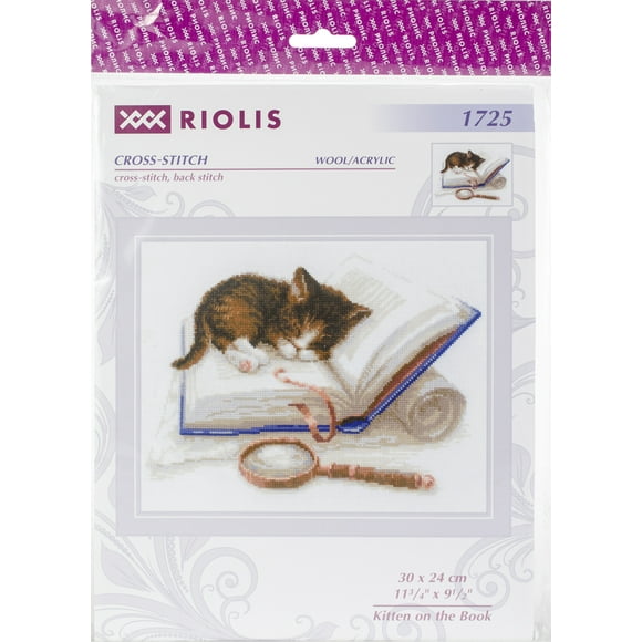 Riolis Counted Cross Stitch Kit 11.75"X9.5"-Kitten On The Booklet (14 Count)