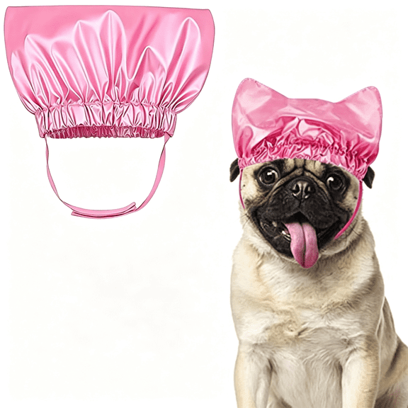TELOLY Pet Shower Cap Waterproof Reusable Bath Ear Covers with Adjustable Strap Cat Dog Bathing Hat for Ears Protection Elastic Headgear for Cat Dog Kitten Puppy(Pink,S(10.2''-12.6''))