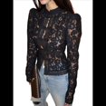 thumbnail image 1 of Camisa de Larga con Botones y Cuello Alto de Encaje de Crochet para Mujer, Estilo Informal, Ajustada, con Botones. Negro S, 1 of 10