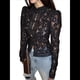 thumbnail image 1 of Camisa de Larga con Botones y Cuello Alto de Encaje de Crochet para Mujer, Estilo Informal, Ajustada, con Botones. Negro M, 1 of 10