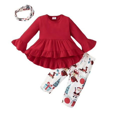 

Toddler Girls Outfits Dressy Outfits Christmas Long Sleeve Ruffles T Shirt Tops Pullover Cartoon Prints Pants Fall Girls Clothes 9 Months-12 Months