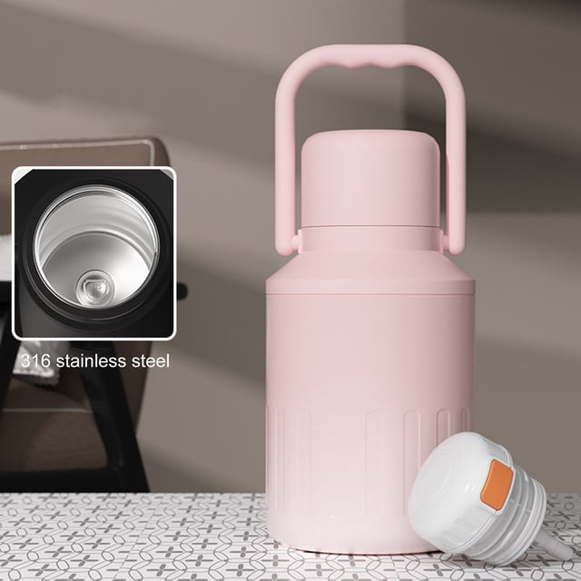 Puntoco Liquidación de suministros de cocina Jarra de galón aislada con asa Botella de agua grande de acero inoxidable de doble vacío para bebidas frías y calientes Boca ancha A prueba de sudor Id