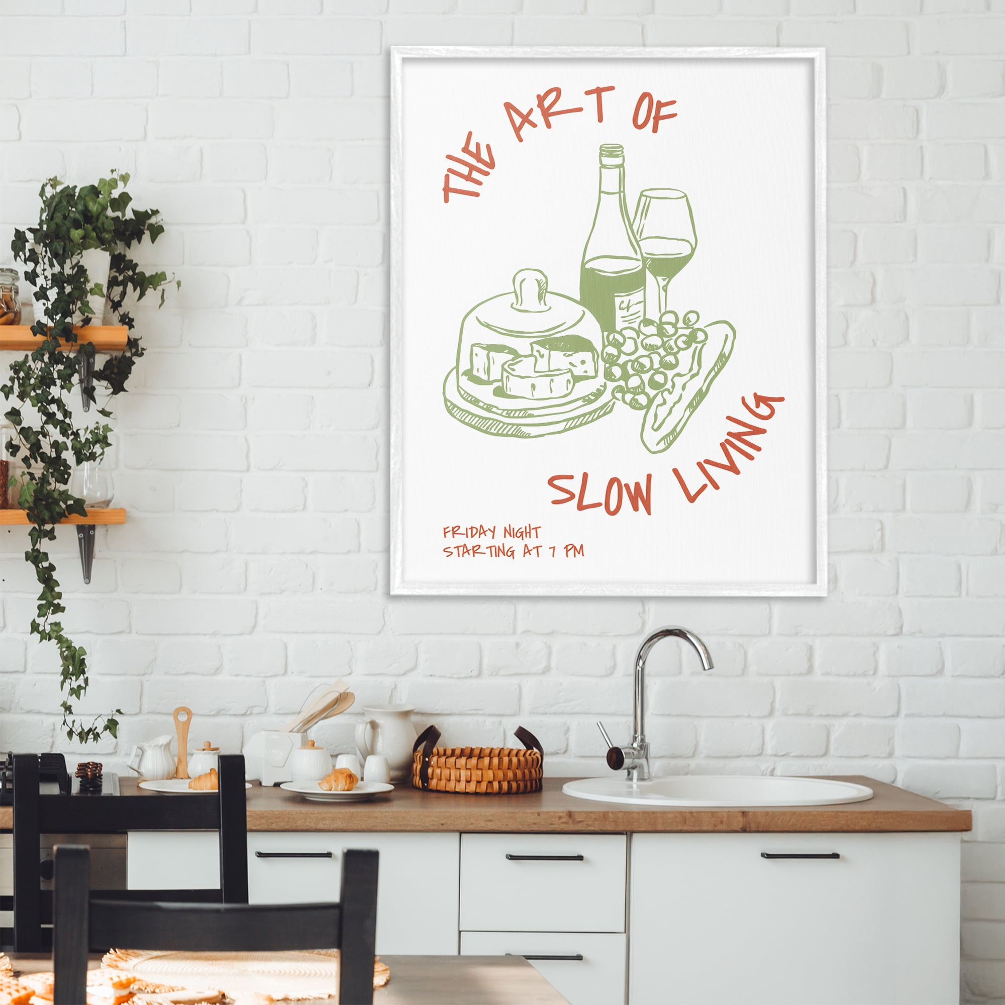 Stupell Industries Slow Living Wine & Cheese White Framed Giclee Art, design by The Prints Vibe