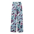 thumbnail image 3 of WTOBBY Women's Summer Boho Floral Print Wide Leg Palazzo Pants Featuring High Waist Elastic Drawstring and Pockets for Comfortable Lightweight Style ,Purple 2XL, 3 of 7