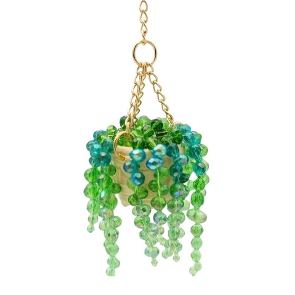 Sun-Kissed Beaded Car Charm, Crystal Hanging Plant Car Accessory, Handmade Boho Rearview Mirror Accessories, Home Garden Decor Cars Hanging Gift