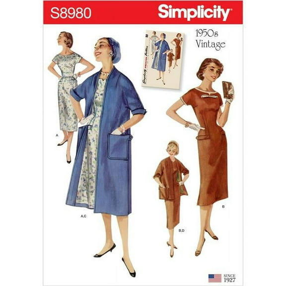 Simplicity Patterns US8980R5 14-20 Misses Vintage Dresses & Lined Coats